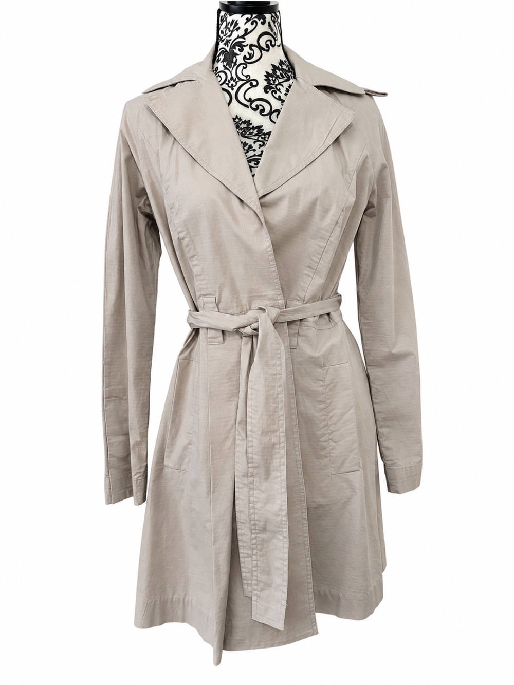 CAbi Style 917 Womens Trench Coat Beige taupe Stretch Belted Long Jacket medium